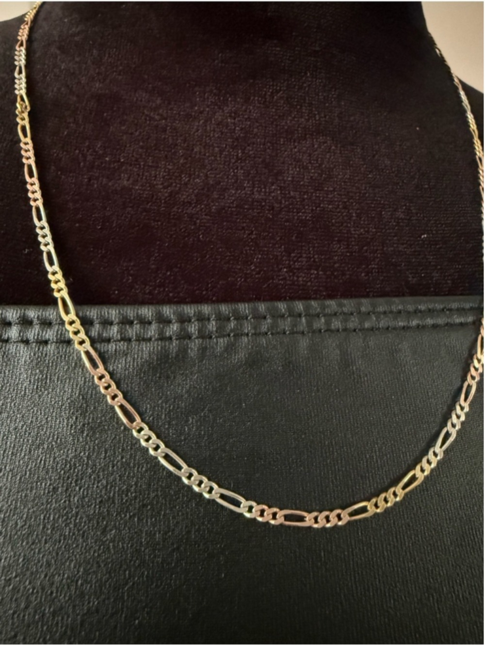 Italian 925 Sterling Tri-Color Figaro Chain Necklace 20” HAN Silver Rose Gold - Picture 5 of 9